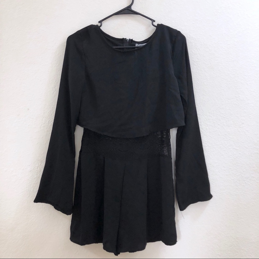 Black Long Sleeve Romper Lace Layered Evening